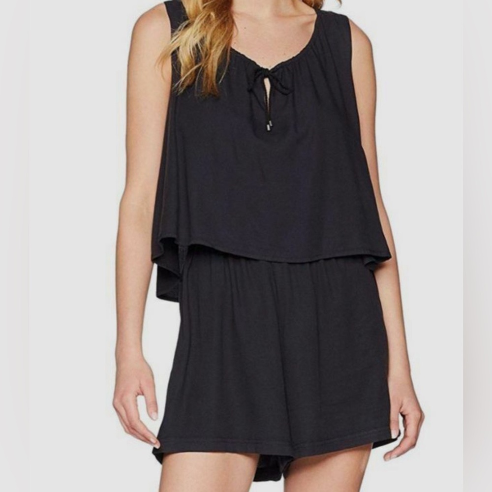 Splendid Women Black Sleeveless Back-Tie Crosshatch Popover Romper Size XS